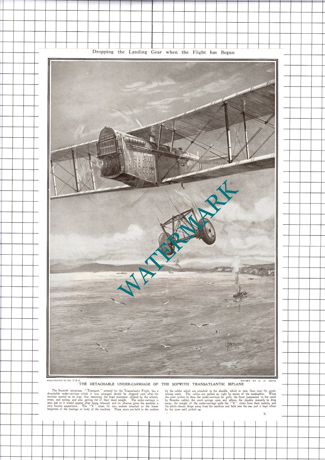 Sopwith Aeroplane TRANSPORT Transatlantic Biplane - 1919 Cutting / Print