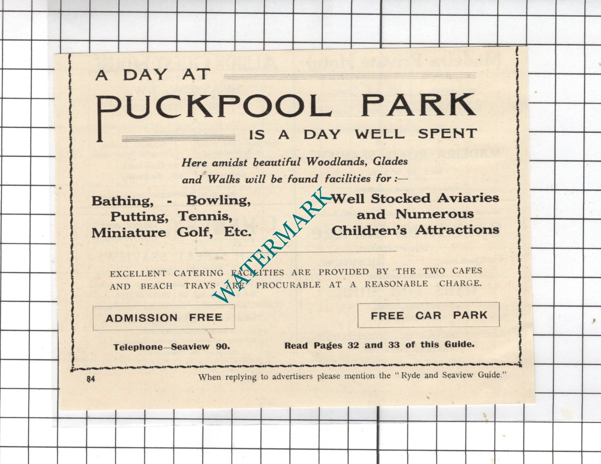 Puckpool Park Ryde Isle Of Wight - 1938 Small Advert
