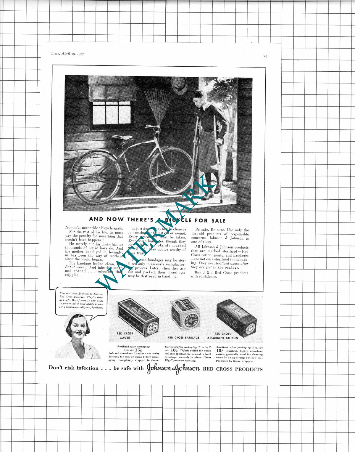 Johnson & Johnson Red Cross ADVERT - 1937 Clipping / Print