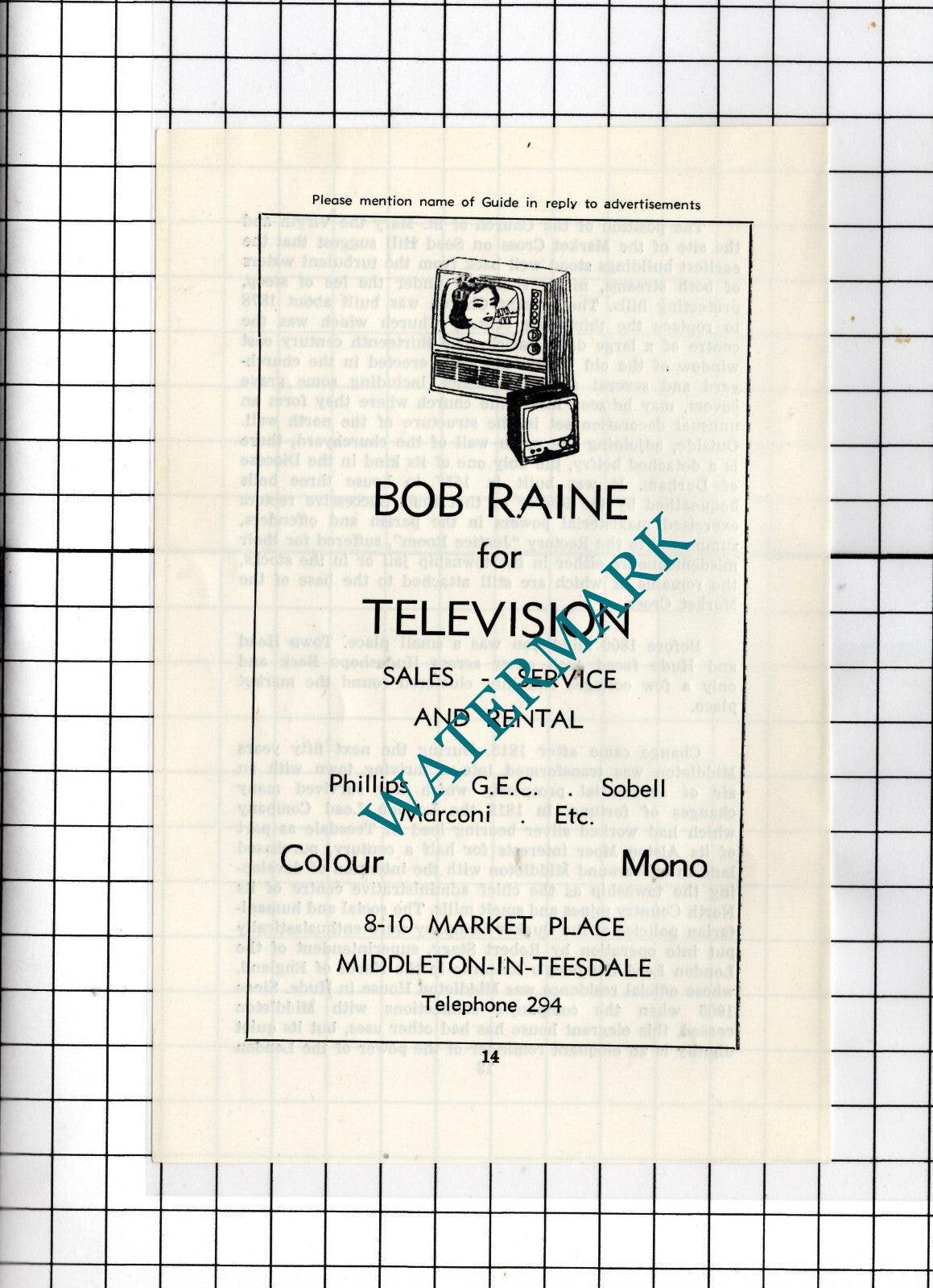 Bob Raine For Television Market Place Middleton-in-Teesdale -c.1977 Small Advert