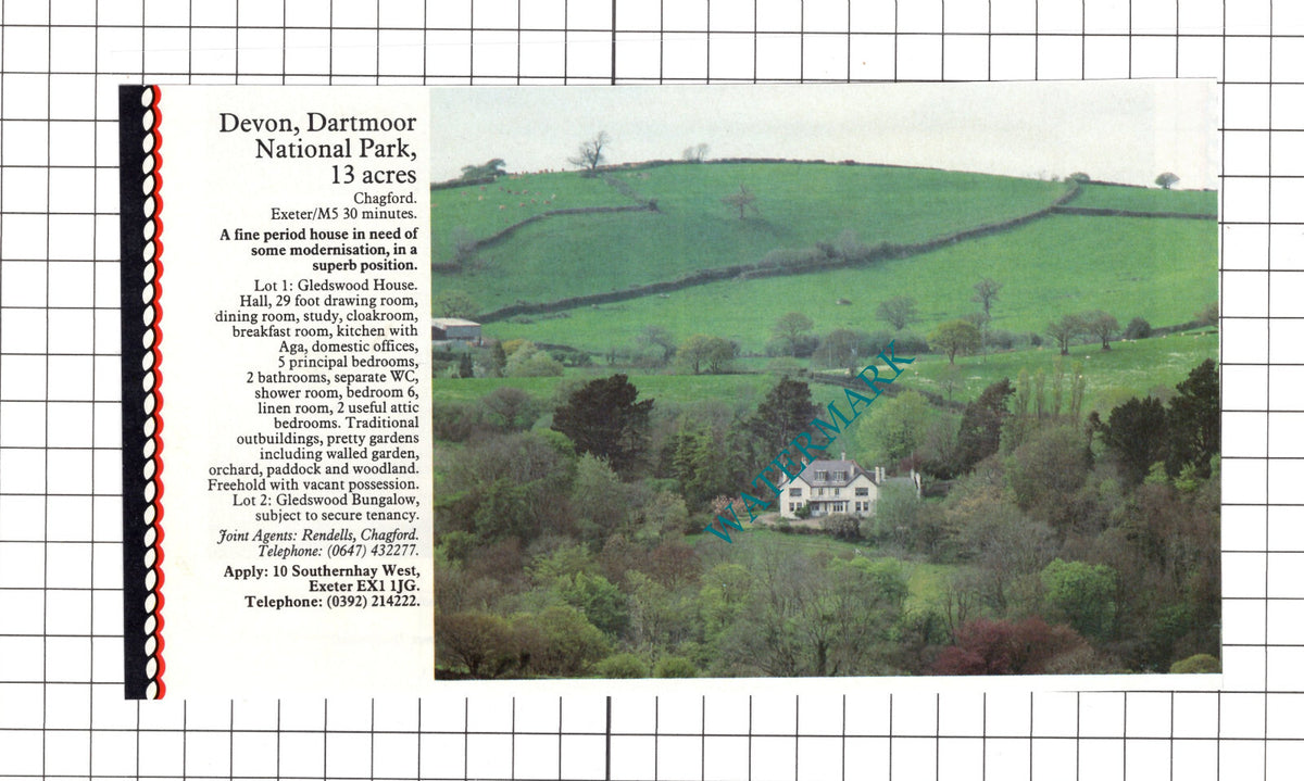 Gledswood House Chagford Devon House Sale Advert - 1991 Clipping