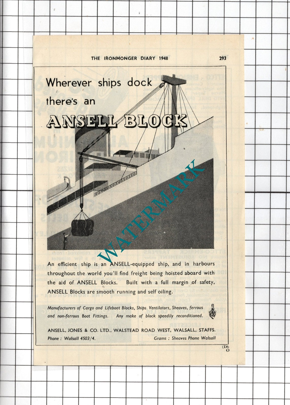 Ansell Jones & Co Ltd Walsall Staffordshire - 1948 Small Advert