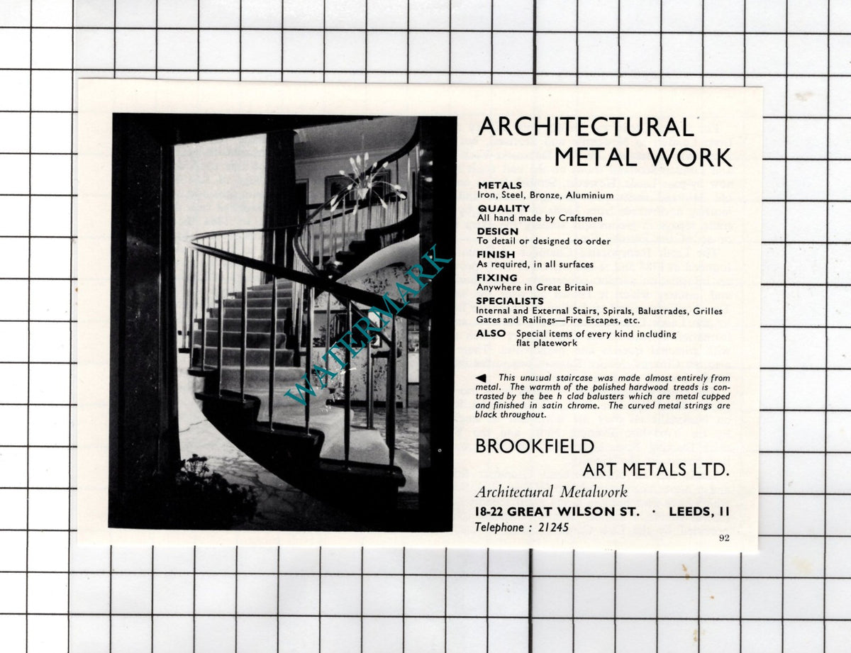 Brookfield Art Metals Ltd Leeds Yorkshire - c.1962 Small Advert