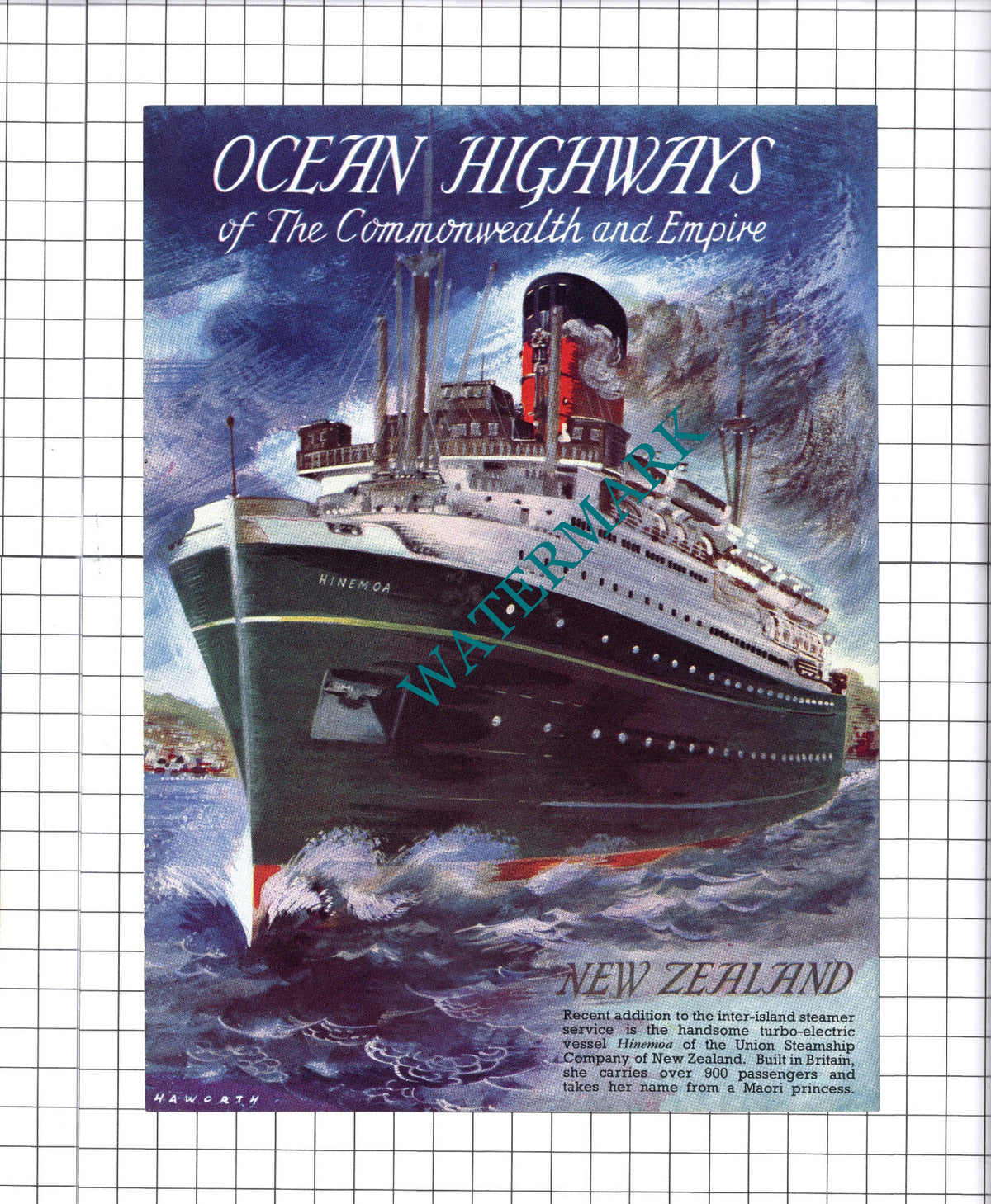 Union Steamship Company Of New Zealand Ship HINEMOA - 1940's Book Print