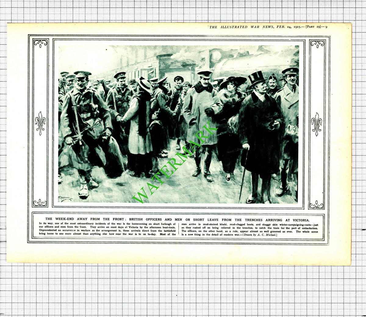 British Soldiers Victoria Station World War One WW1 -- 1915 Cutting / Print