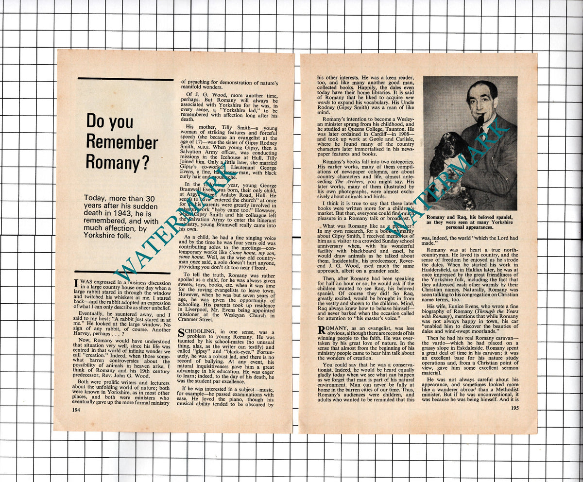 Romany George Bramwell Evens - 1976 Small Article