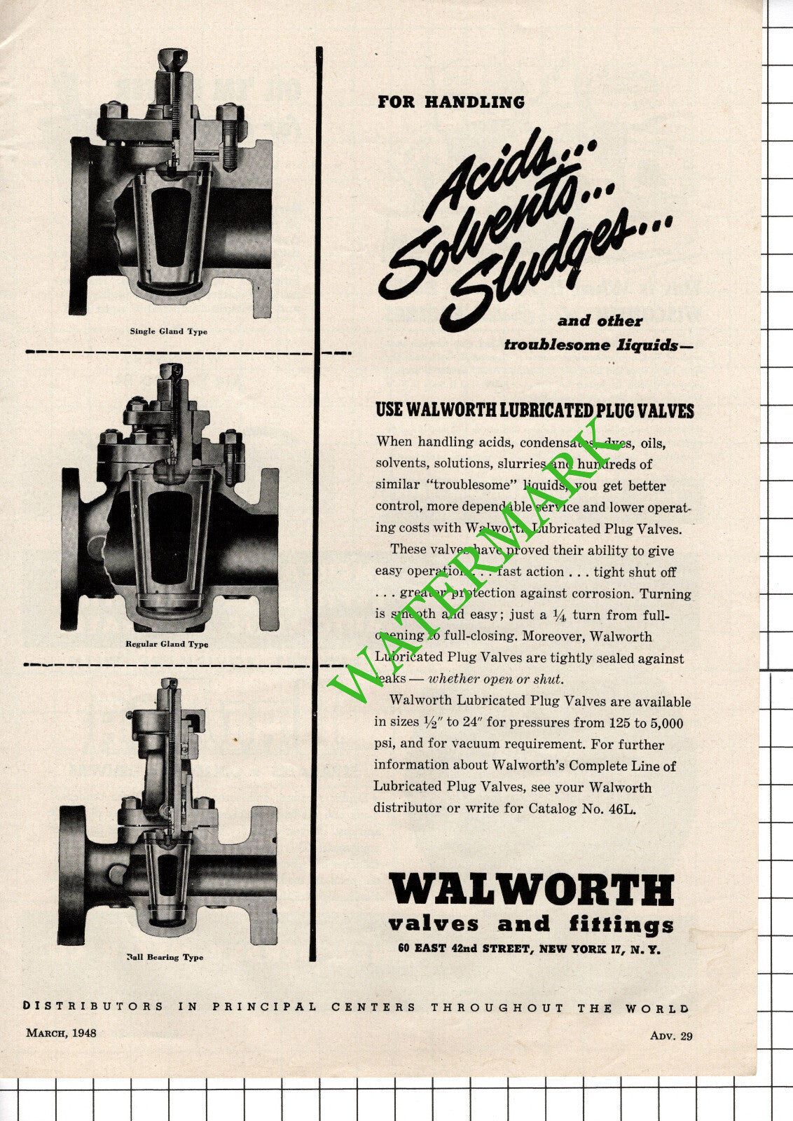 Walworth Valves and Fittings New York USA Advert - 1948 Cutting