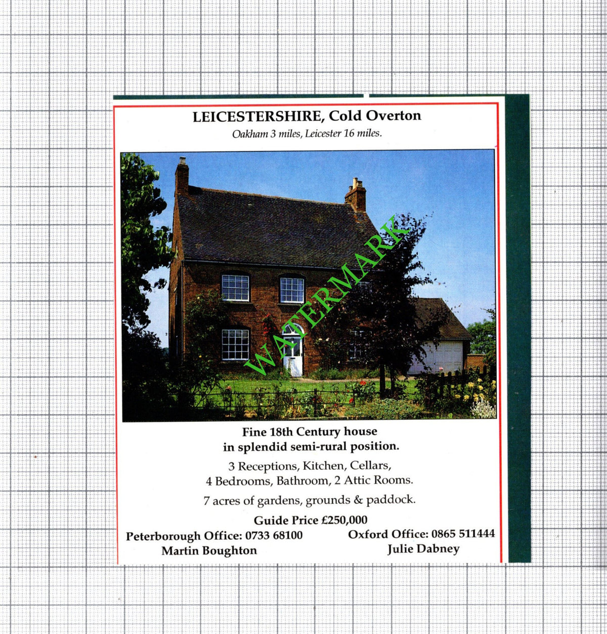 Cold Overton Leicestershire House Sale Advert -1991 Cutting