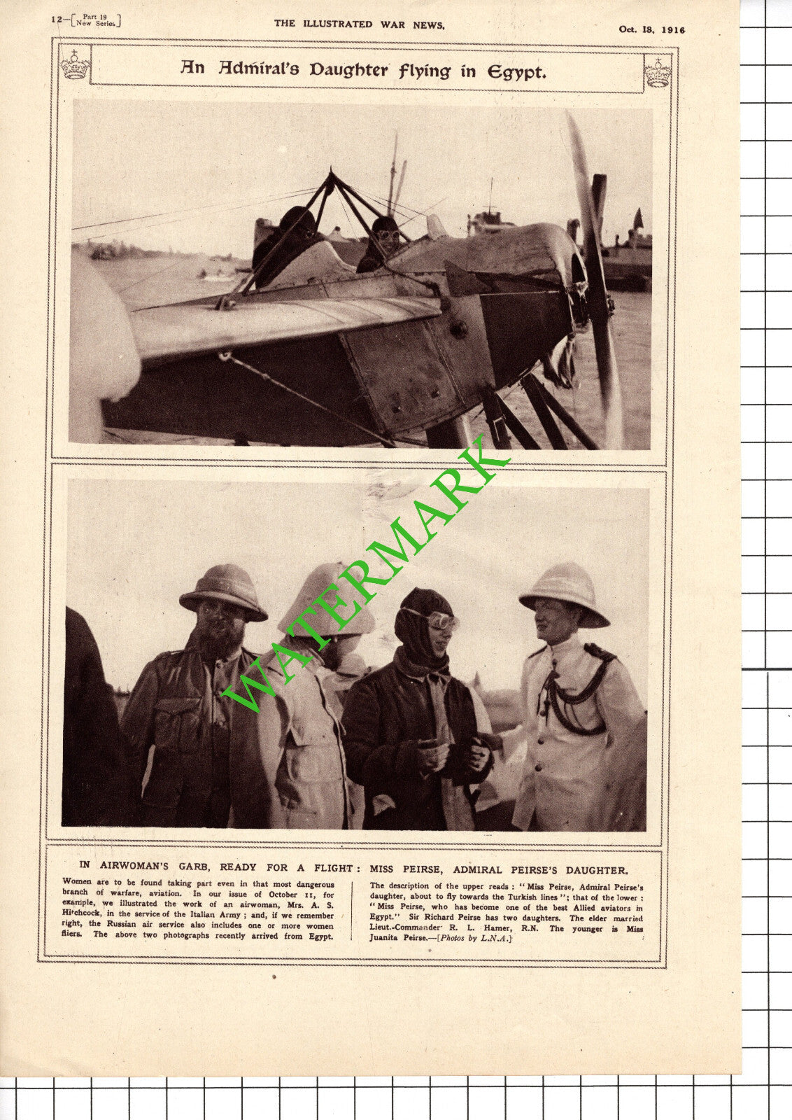 Admiral Peirse Daughter Great War WW1 - 1916 Cutting / Print