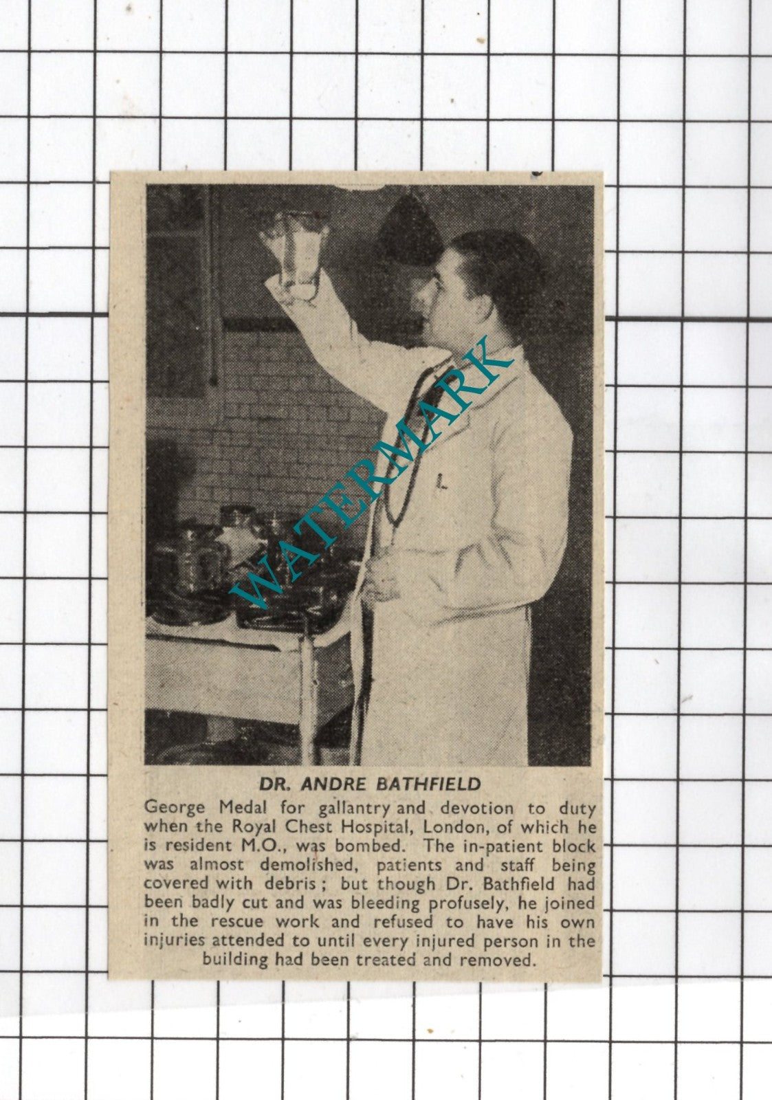 Dr Andre Bathfield Royal Chest Hospital London WW2 - 1941 Small News Clipping