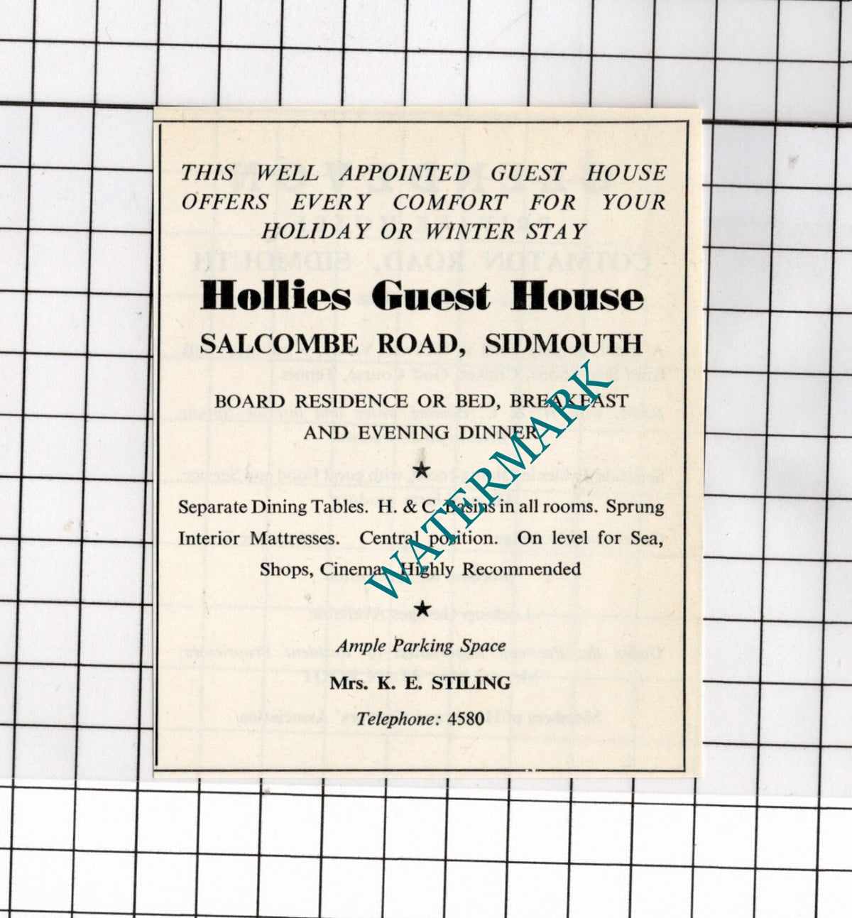 Glendevon Hotel Sidmouth Devon Alan Boot Hollies Guest House Stiling 1968 Advert