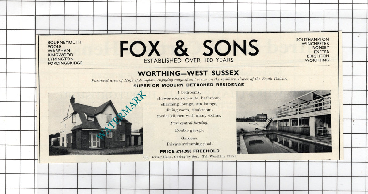 High Salvington Worthing West Sussex - 1969 House Sale Advert