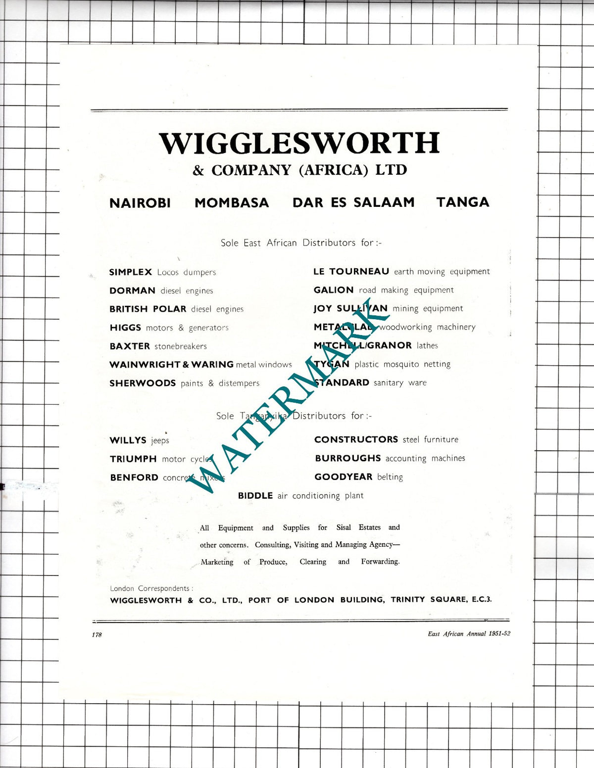 Wigglesworth & Company Africa Ltd - 1951 Advert