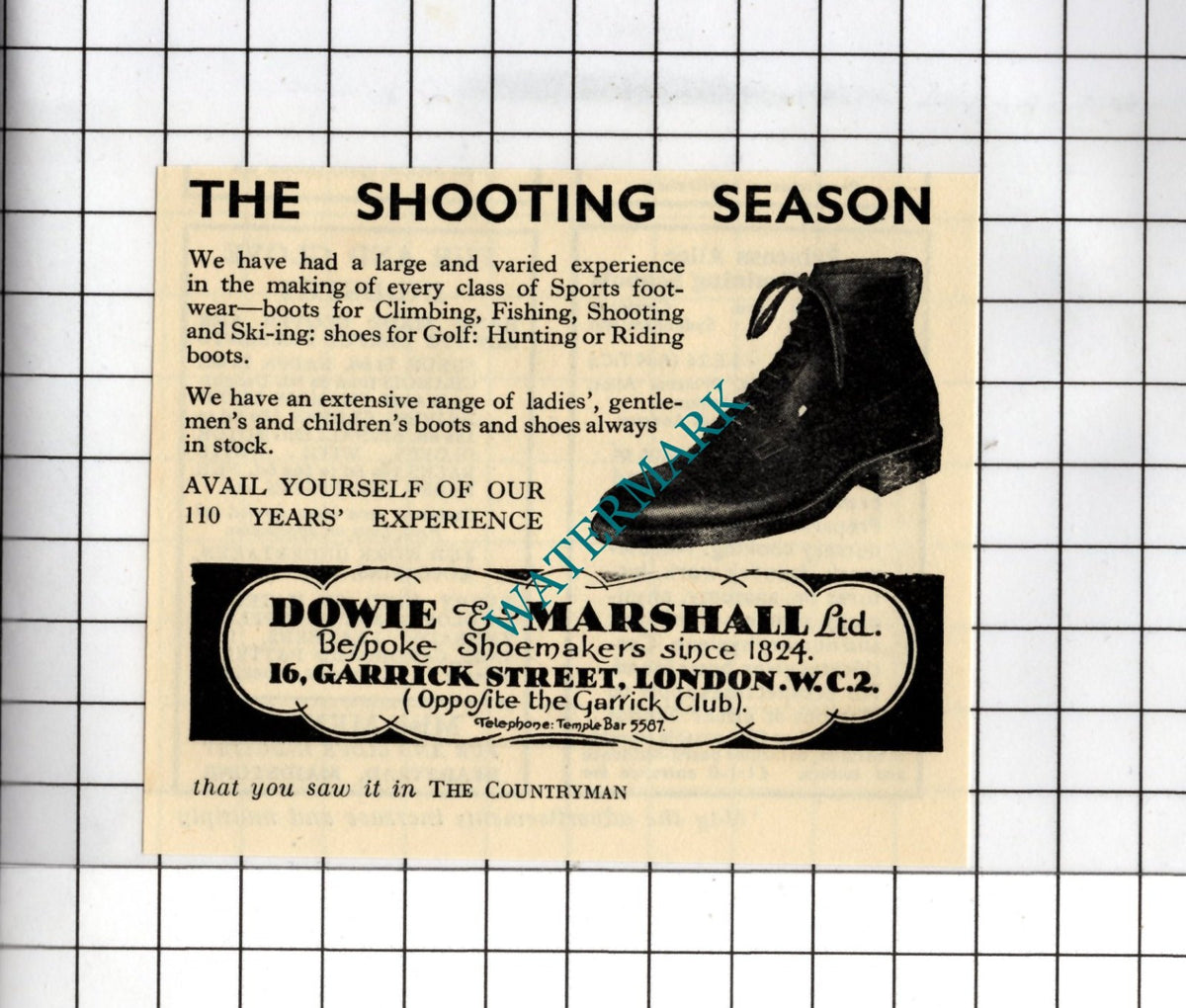 Dowie & Marshall Ltd Shoemakers 16 Garrick Street London - 1934 SMALL Advert