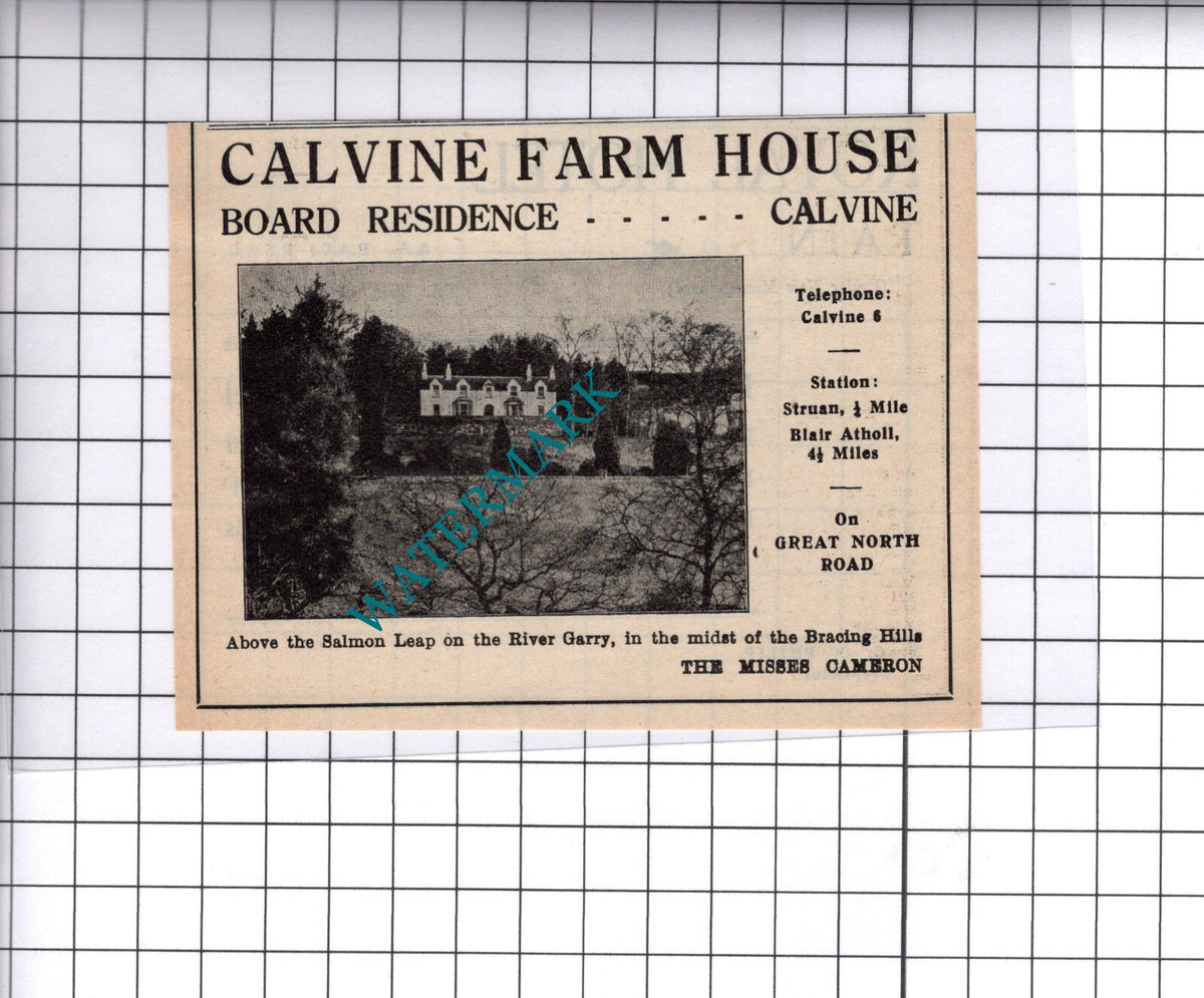 Calvine Farm House Cameron Small Advert - 1939 Cutting/ Print