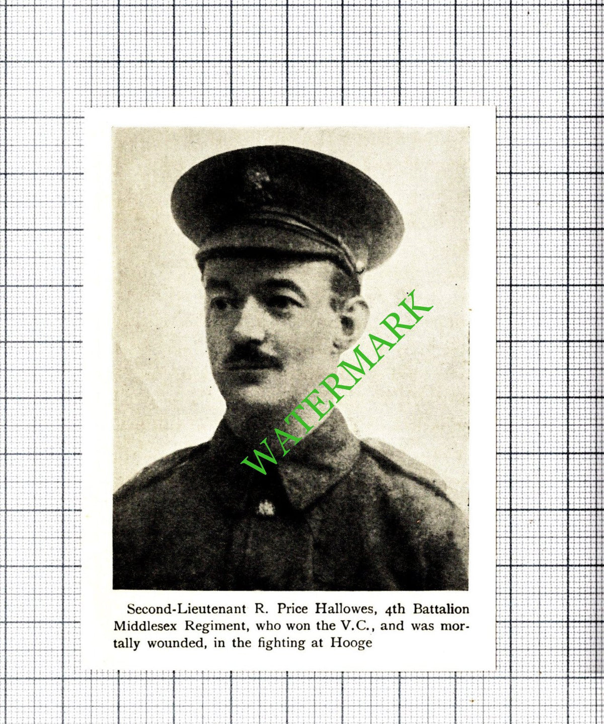 R Price Hallowes 4th Battalion Middlesex Reg Great War - c.1920 Small Cutting
