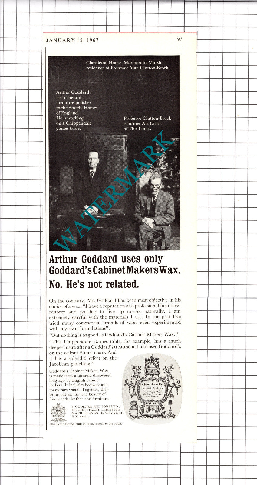 Arthur Goddard Prof Clutton-Brock Goddard's Wax ADVERT - 1967 Clipping / Print