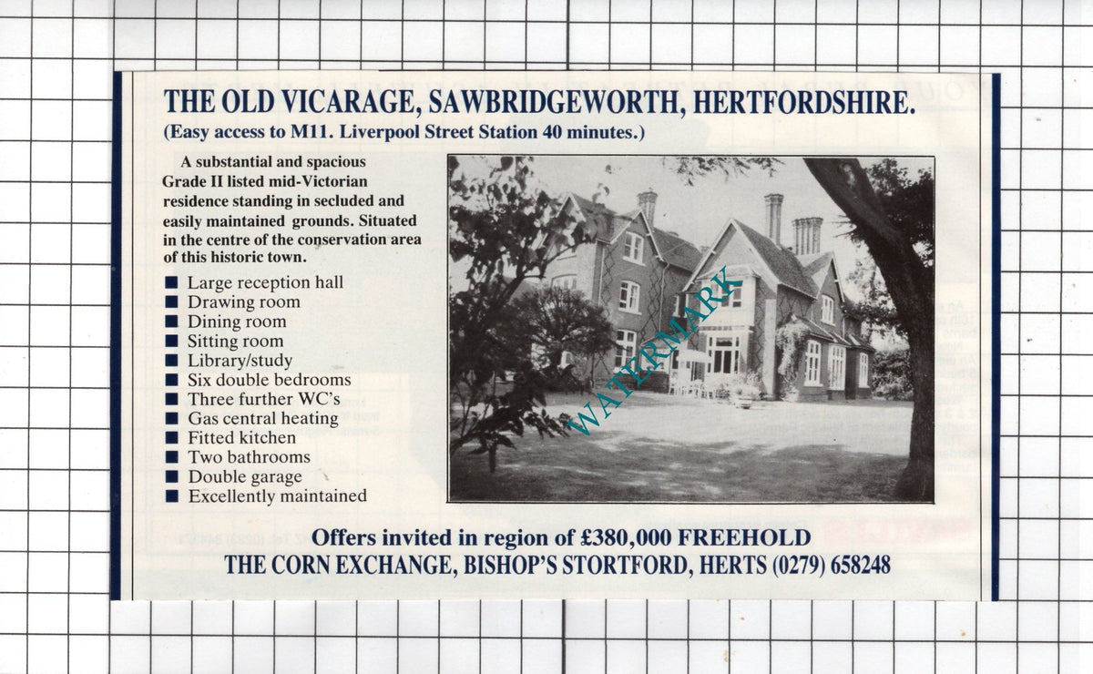 The Old Vicarage Sawbridgeworth Hertfordshire - 1989 House Sale Advert