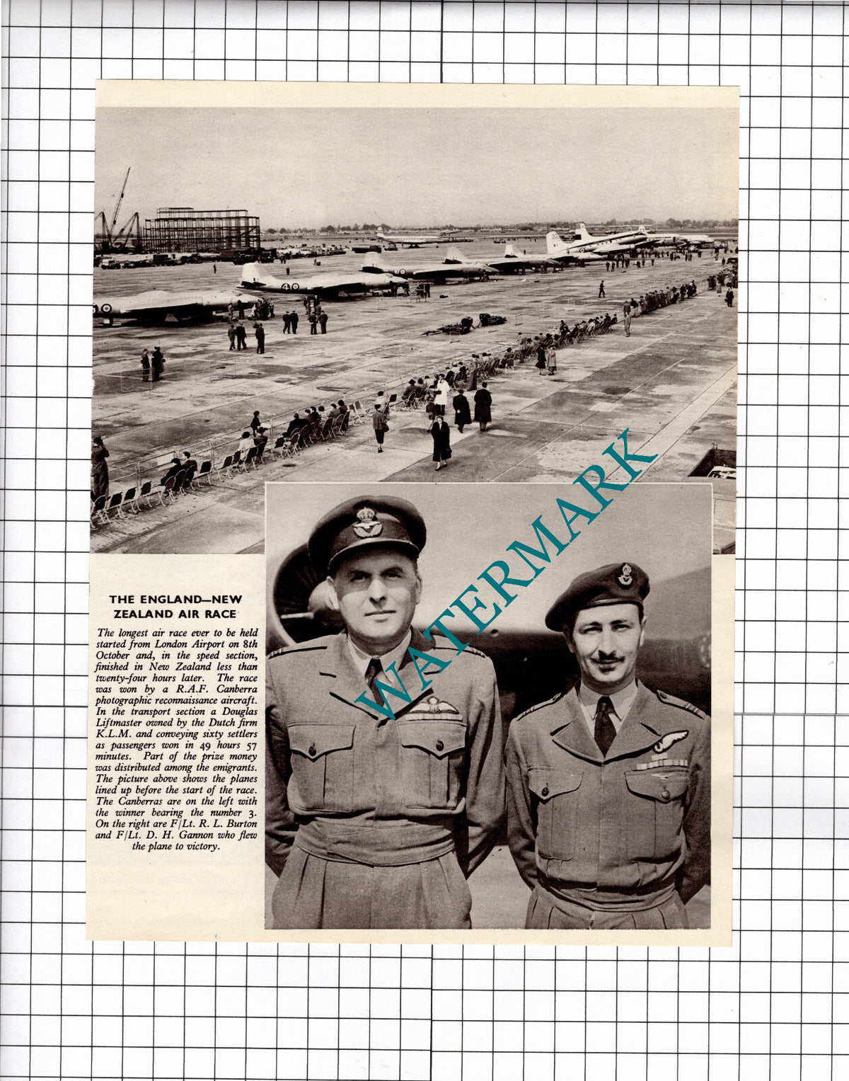 F/Lt R L Burton F/Lt D H Gannon England New Zealand Air Race - 1953 Clipping