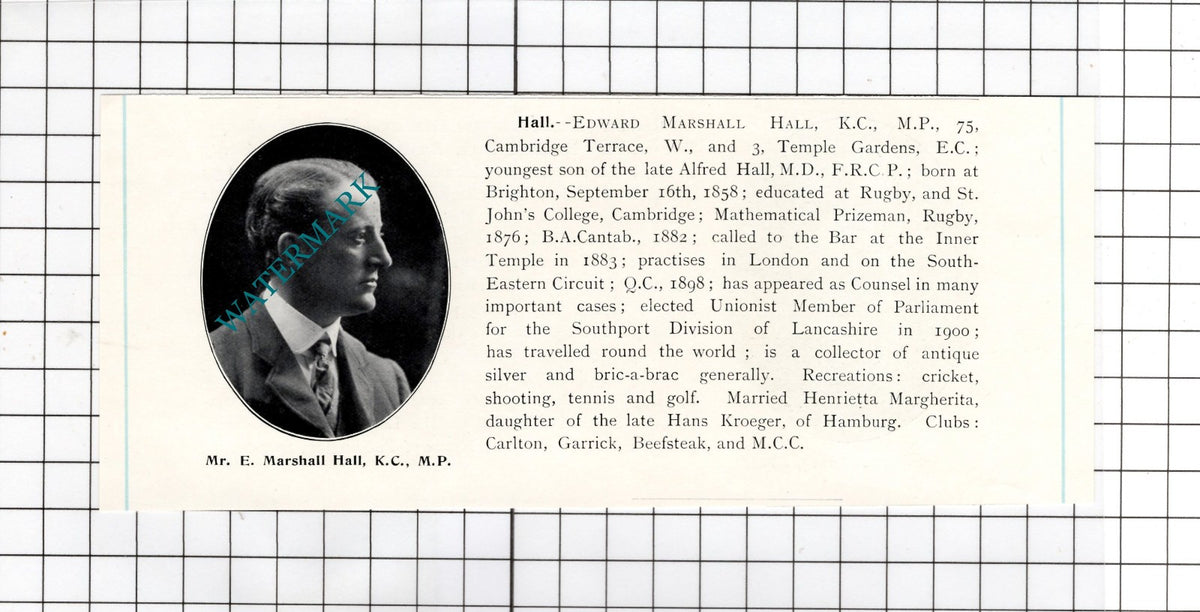 Henry Andrade Harben Hounslow / Edward Marshall Hall Brighton -c.1905 Clipping