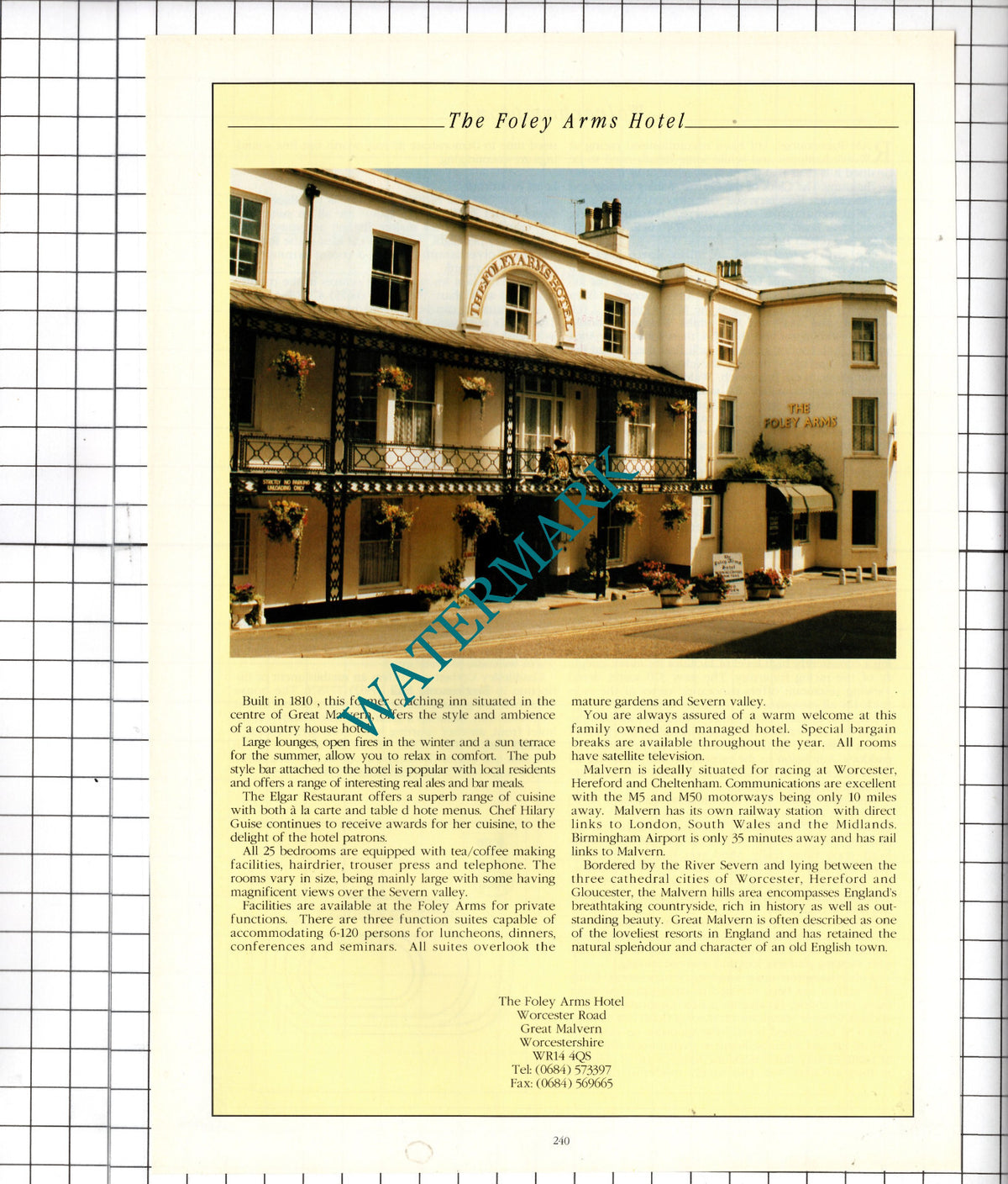 The Foley Arms Hotel Great Malvern Worcestershire Advert - 1995 Cutting