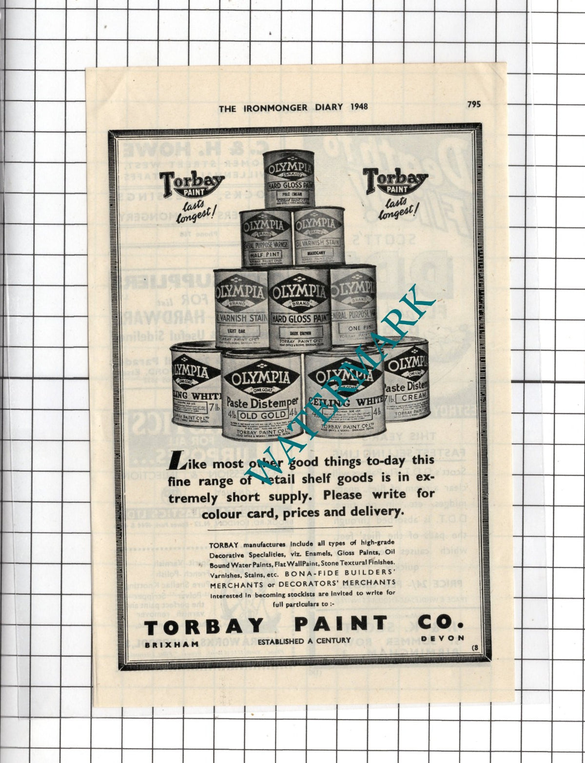 Torbay Paint Co Brixham Devon - 1948 Small Advert