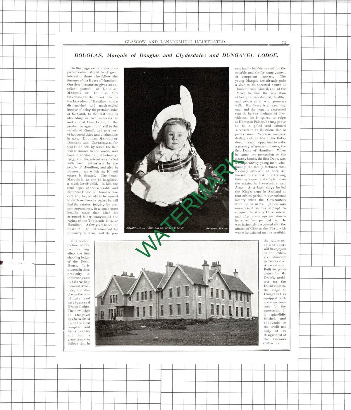 Alexander 10th Duke Of Hamilton / Marquis of Douglas Dungavel Lodge 1904 Article