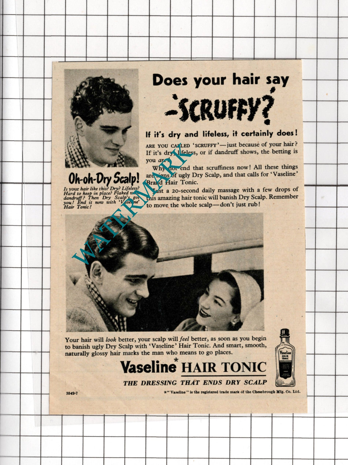 Vaseline Hair Tonic Small Advert - 1951 Cutting
