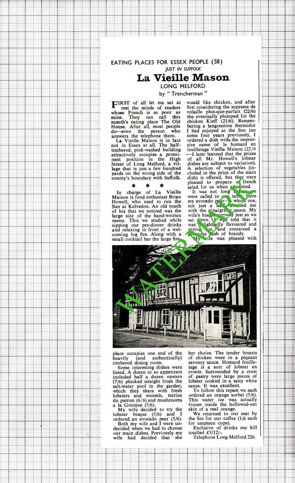 La Vielle Mason Long Melford Essex Brian Howell - 1968 Cutting