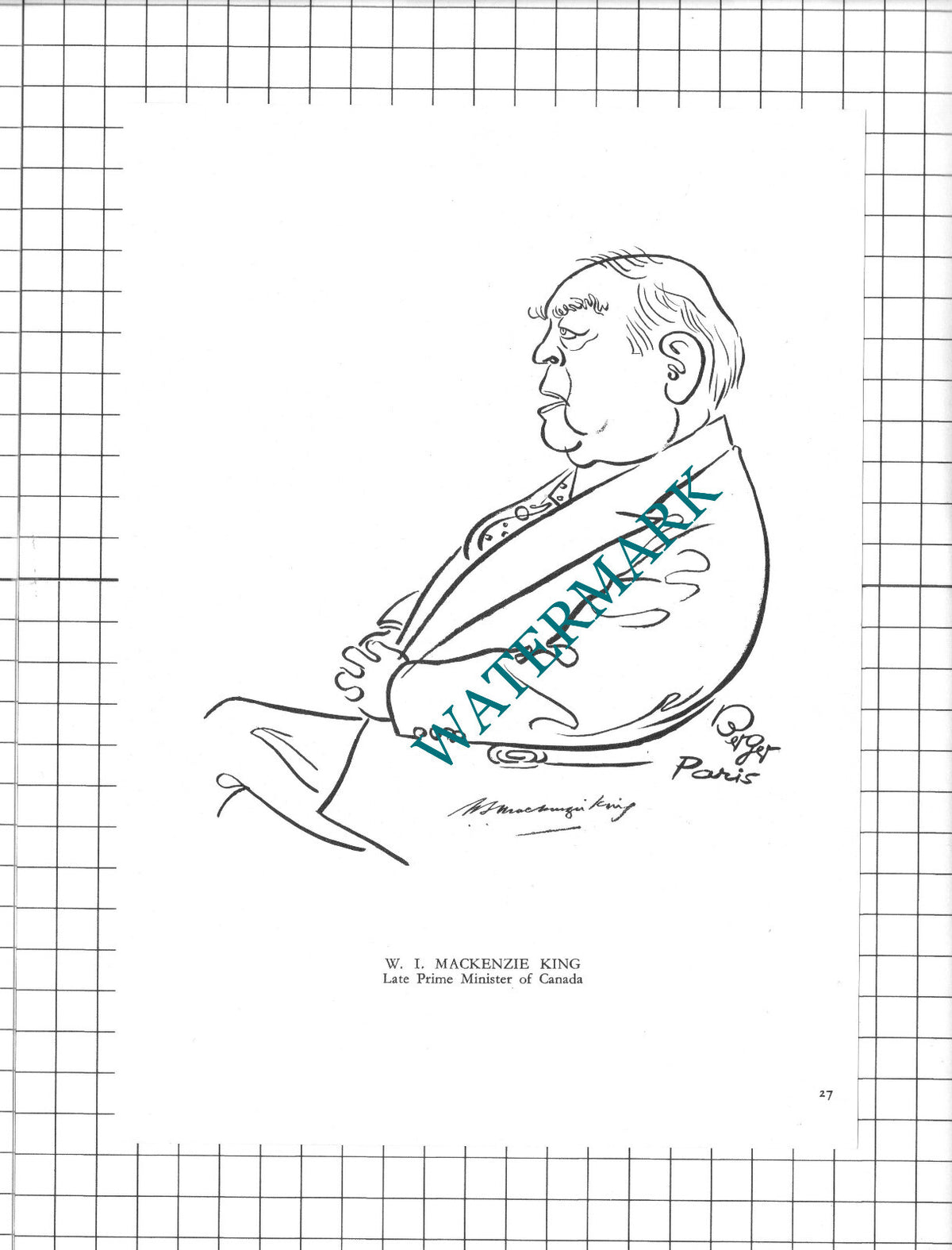 HRH Prince Philip / W I Mackenzie King Canada Caricature - 1950 Clipping / Print