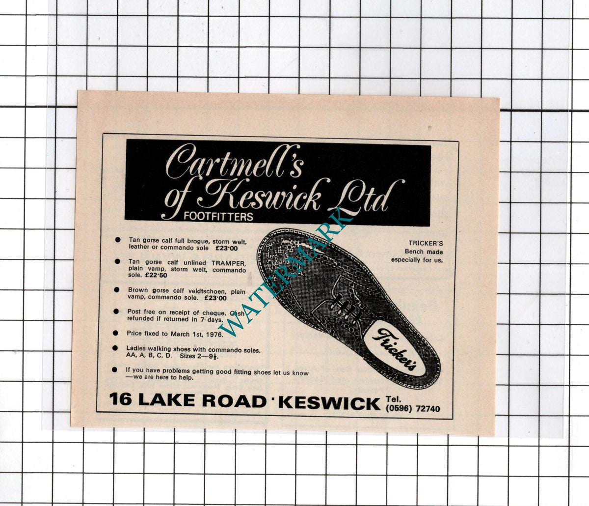 Cartmell's Of Keswick Ltd Footfitters - 1975 Small Advert