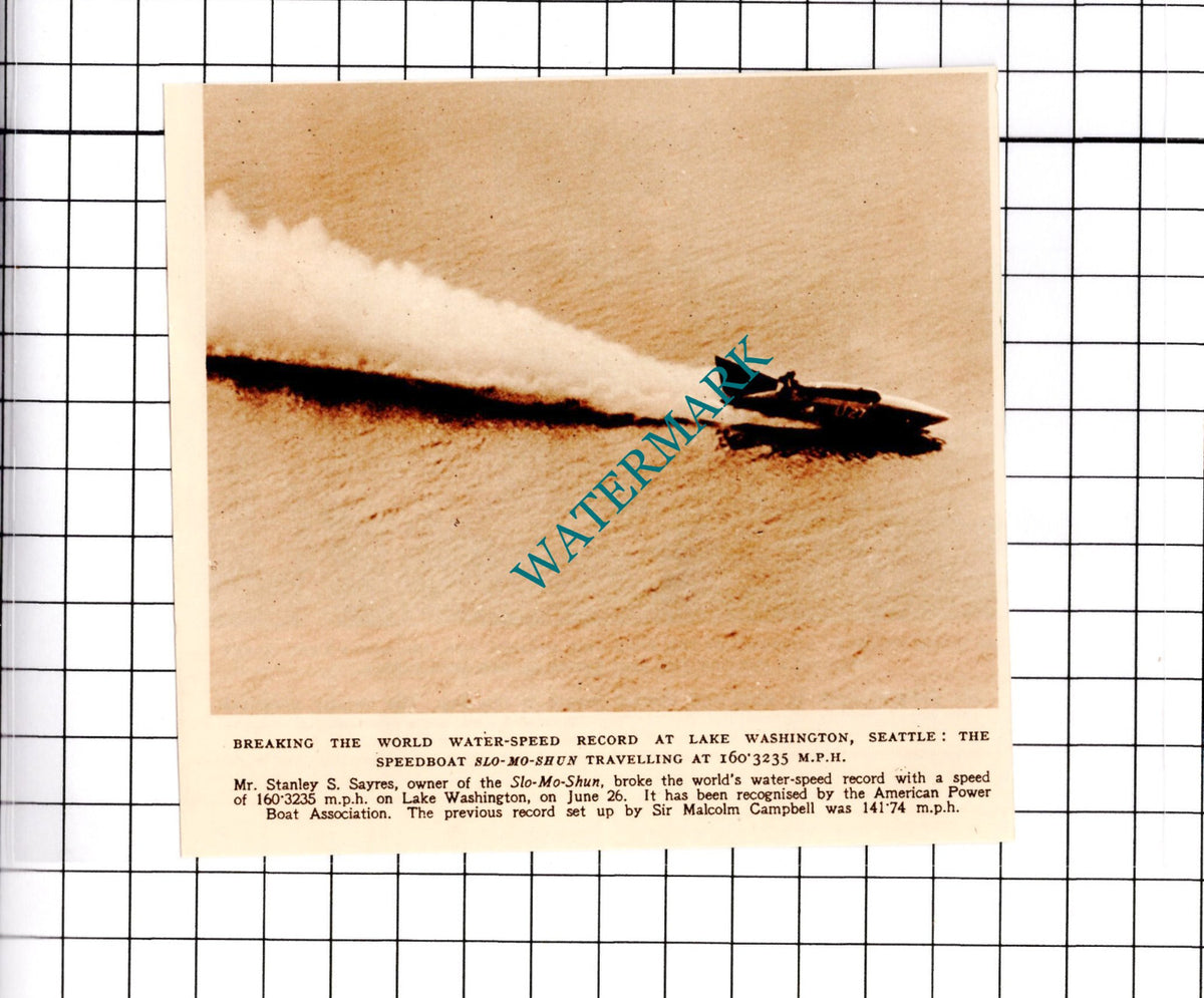 Mr Stanley Sayres SLO-MO-SHUN Speedboat Lake Washington Seattle - 1950 Clipping