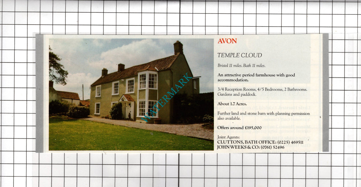 Temple Cloud Avon Farmhouse House Sale Advert - 1991 Cutting