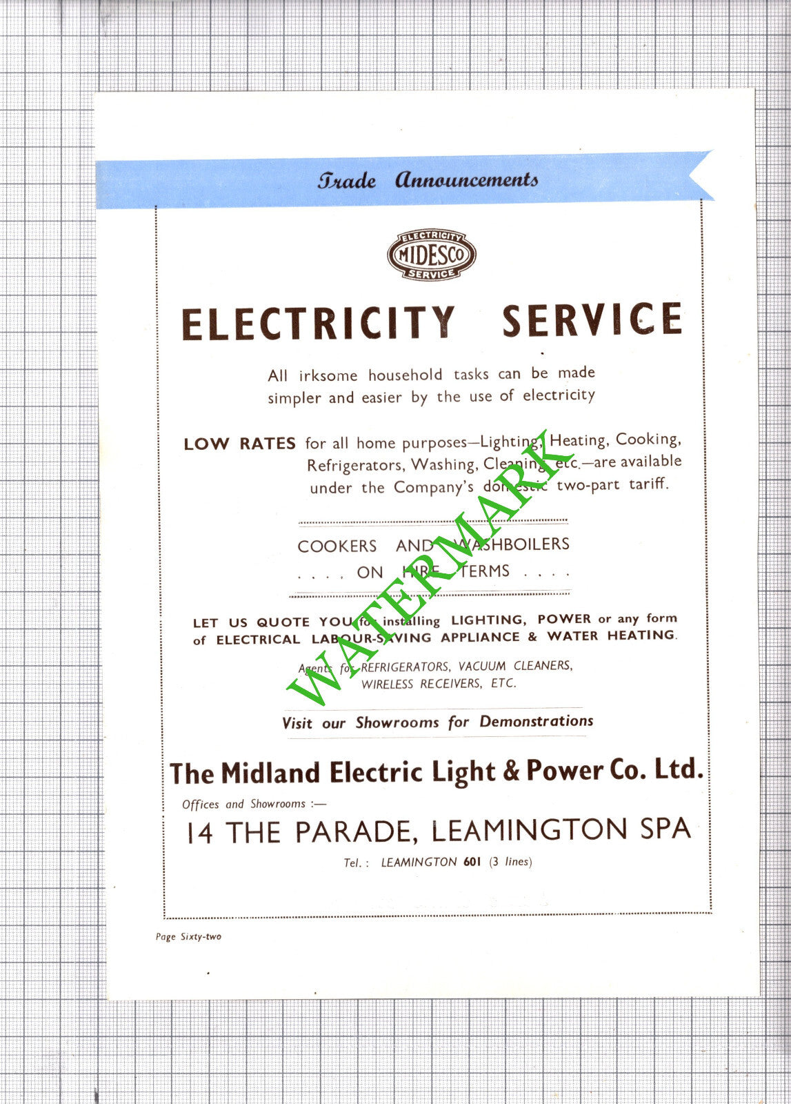 Regent Garage Leamington Spa / Midesco Midland Electric Advert - 1930s Cutting