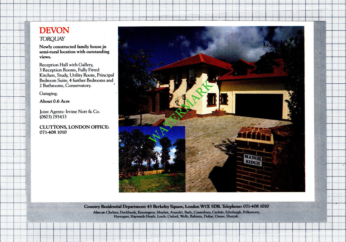 Torquay Devon House Sale Advert - 1991 Cutting