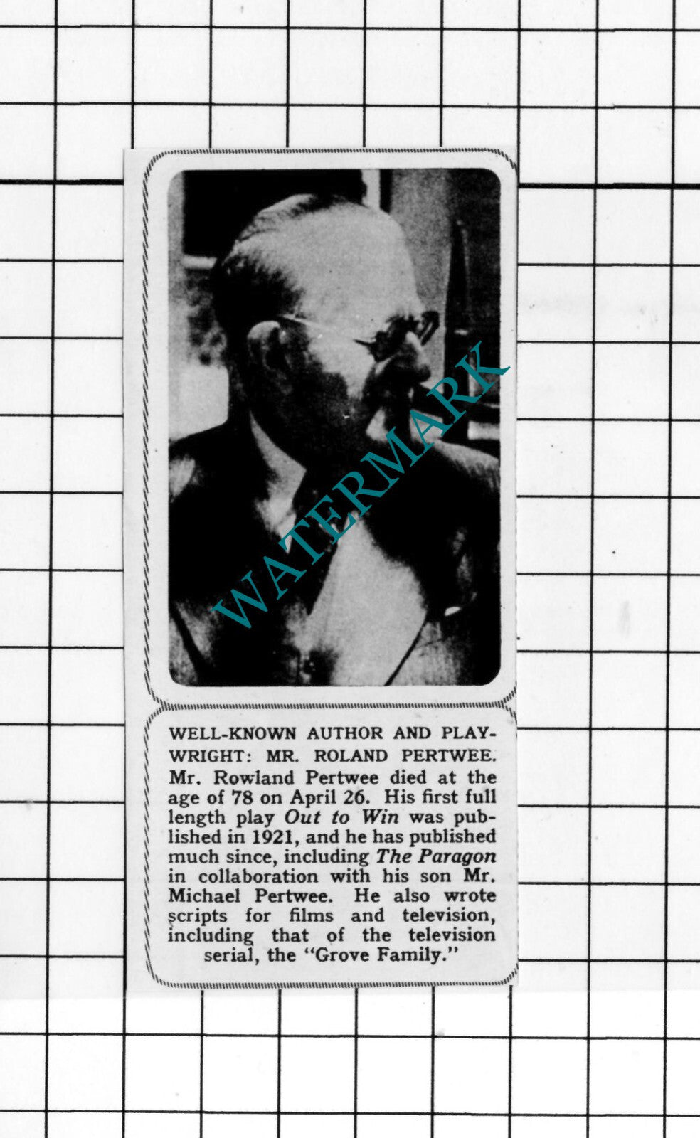 Mr Roland Pertwee Author Obituary - 1963 Small Cutting