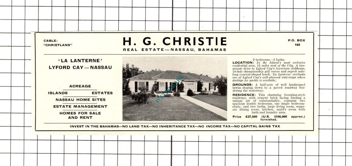 La Lanterne Lyford Cay Nassau Bahamas House Sale Advert - 1967 Clipping