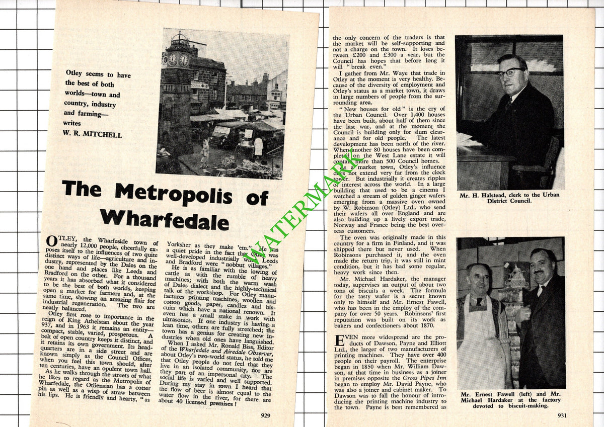 Otley Yorkshire Ronald Bliss Ernest Fawell - Vintage Small Article