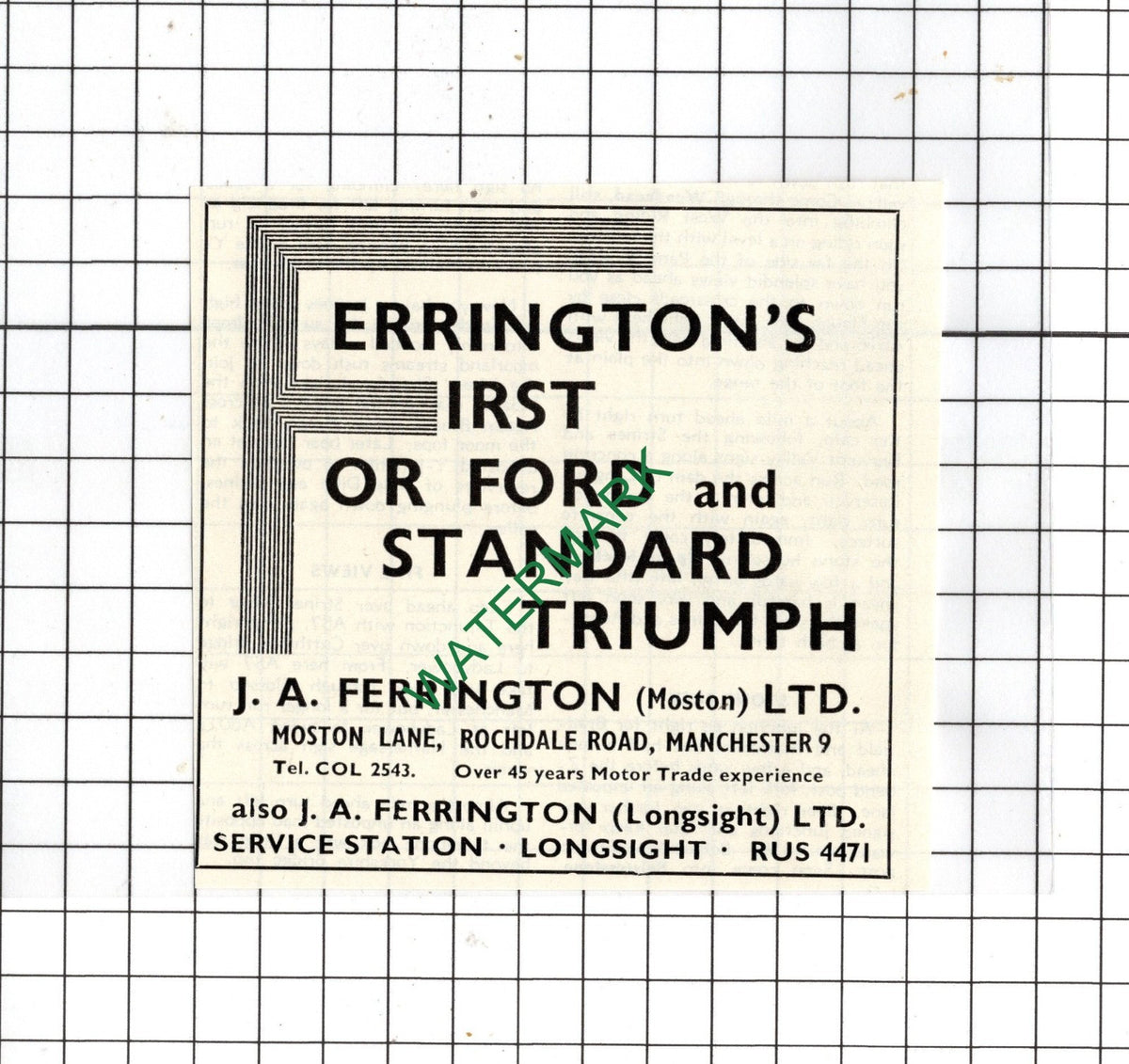 J A Ferrington Moston Ltd Manchester - 1966 Small Advert