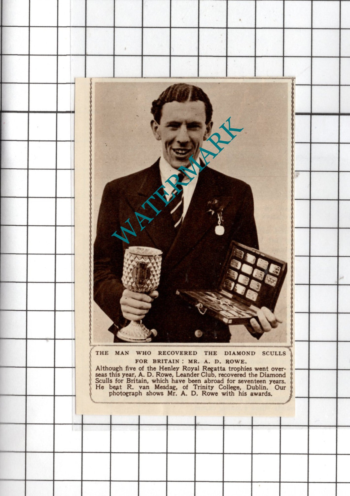 Mr A D Rowe Leander Club Diamond Sculls Henley - 1950 Small Cutting
