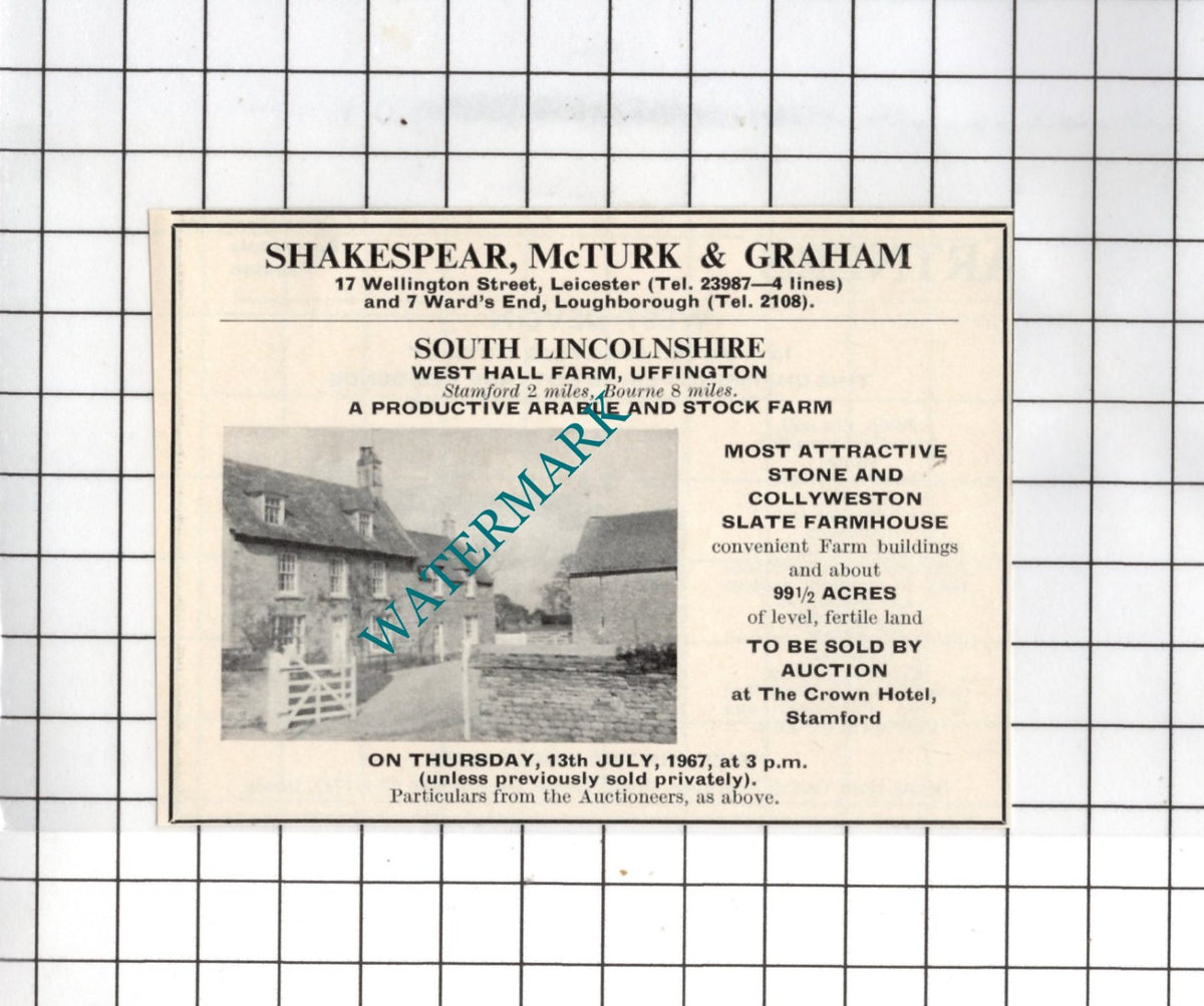 West Hall Farm Uffington Lincolnshire - 1967 House Sale Advert - Small