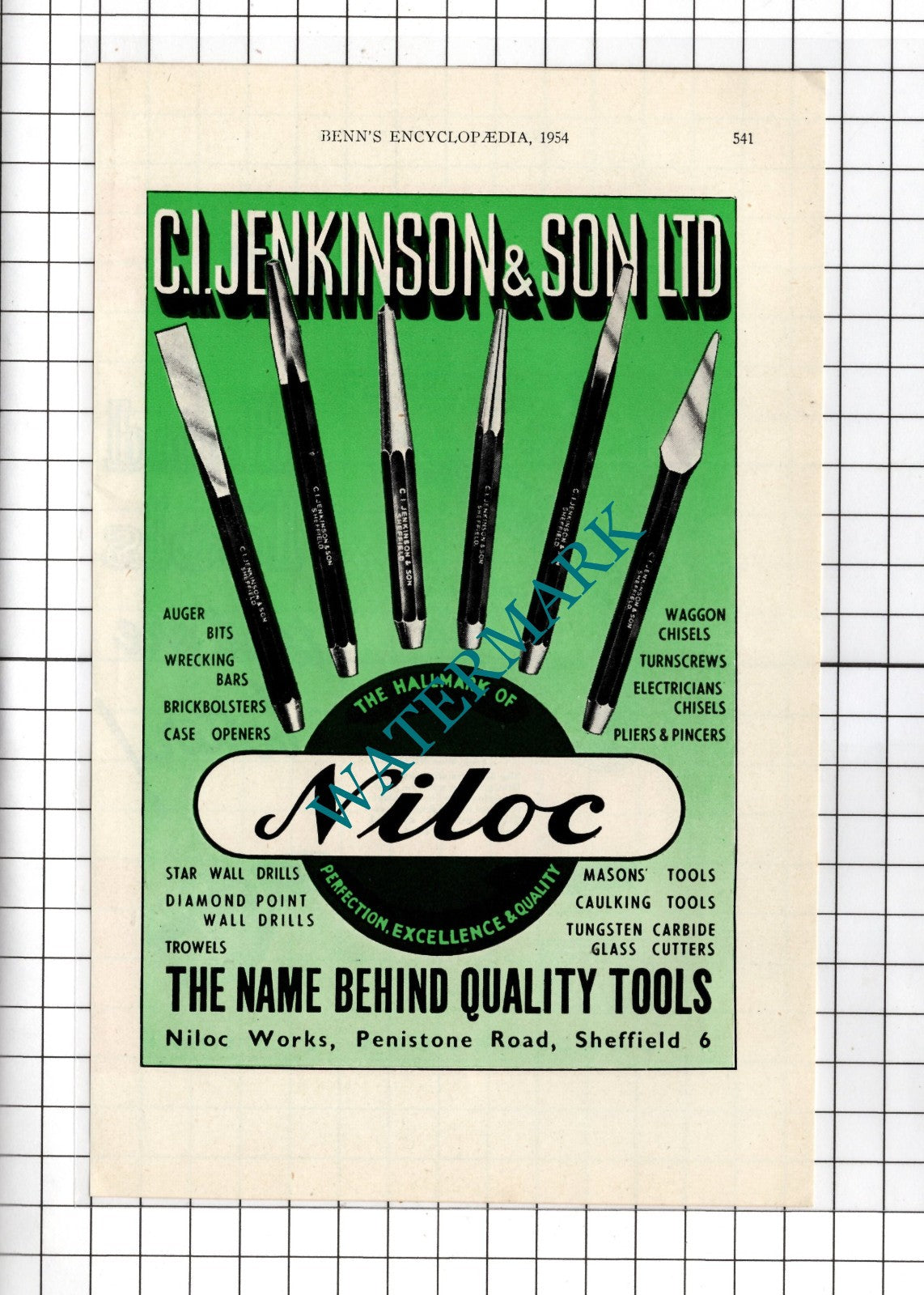 C I Jenkinson & Son Ltd Niloc Works Penistone Road Sheffield - 1954 Advert