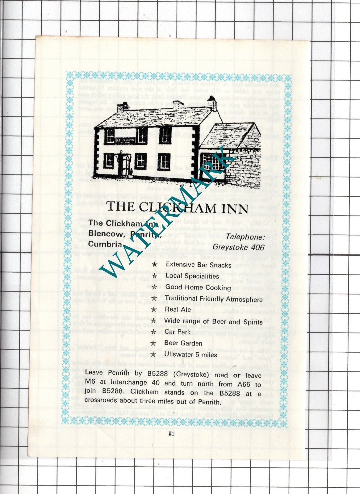 The Clickham Inn Blencow Penrith Cumbria - c.1975 Advert