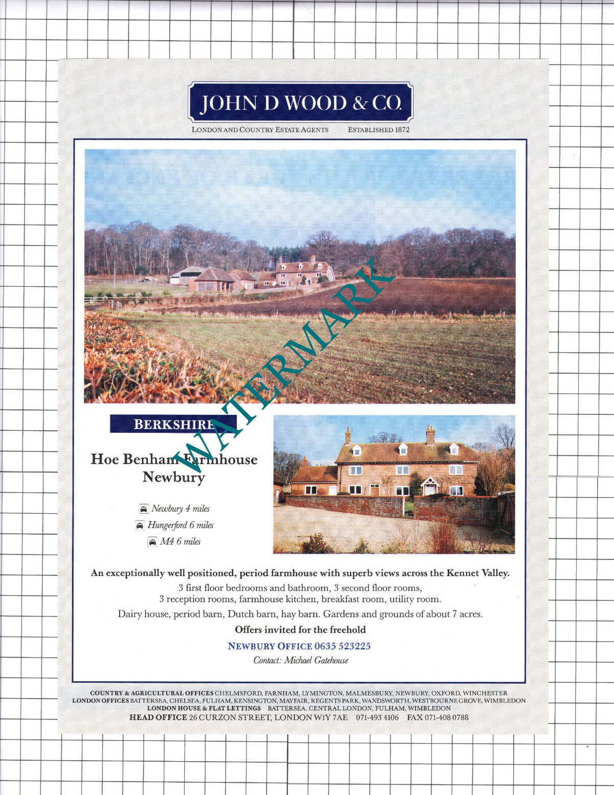 Hoe Benham Farmhouse Newbury Sale Advert - 1991 Clipping / Print