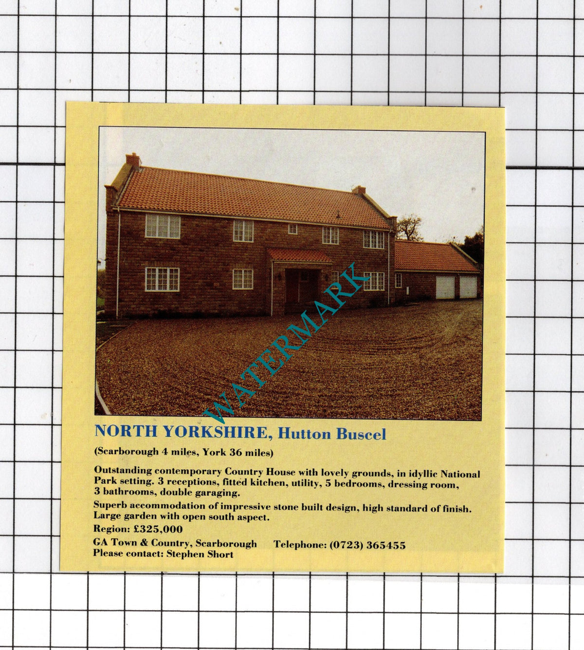 Hutton Buscel North Yorkshire House Sale Advert - 1991 Cutting