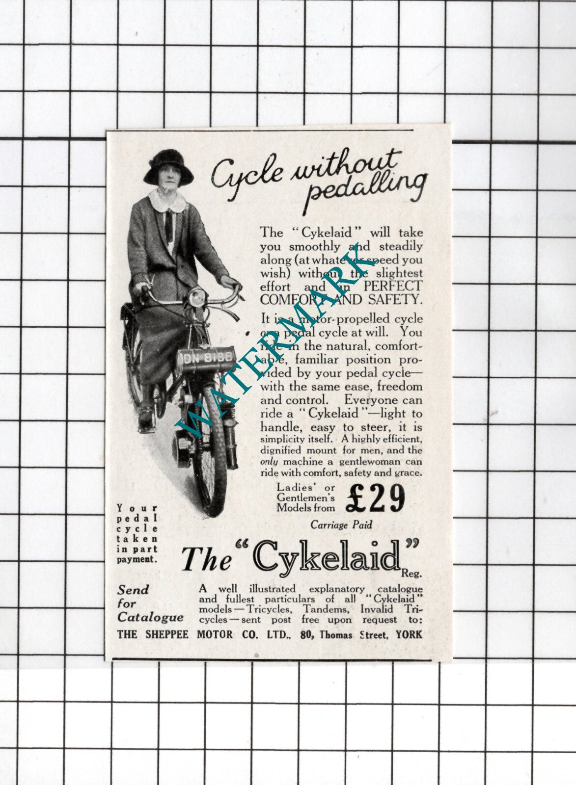 The Sheppee Motor Co Ltd 80 Thomas St York Cylelaid - 1925 SMALL Advert