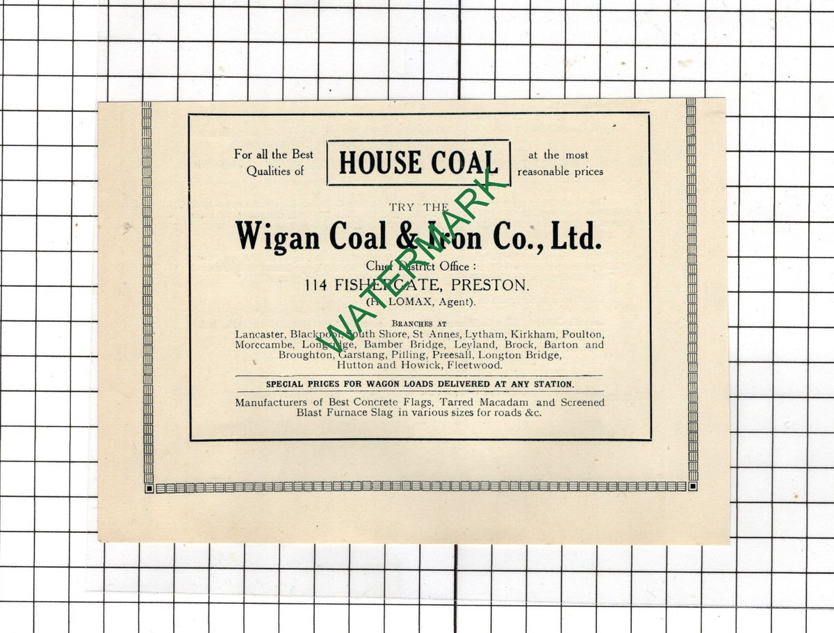 Wigan Coal & Iron Co Ltd 114 Fishergate Preston Lancashire H Lomax -1922 Advert