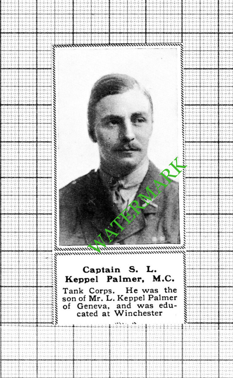 Captain S L Keppel Palmer Tank Corps Geneva WW1 - 1918 SMALL Cutting