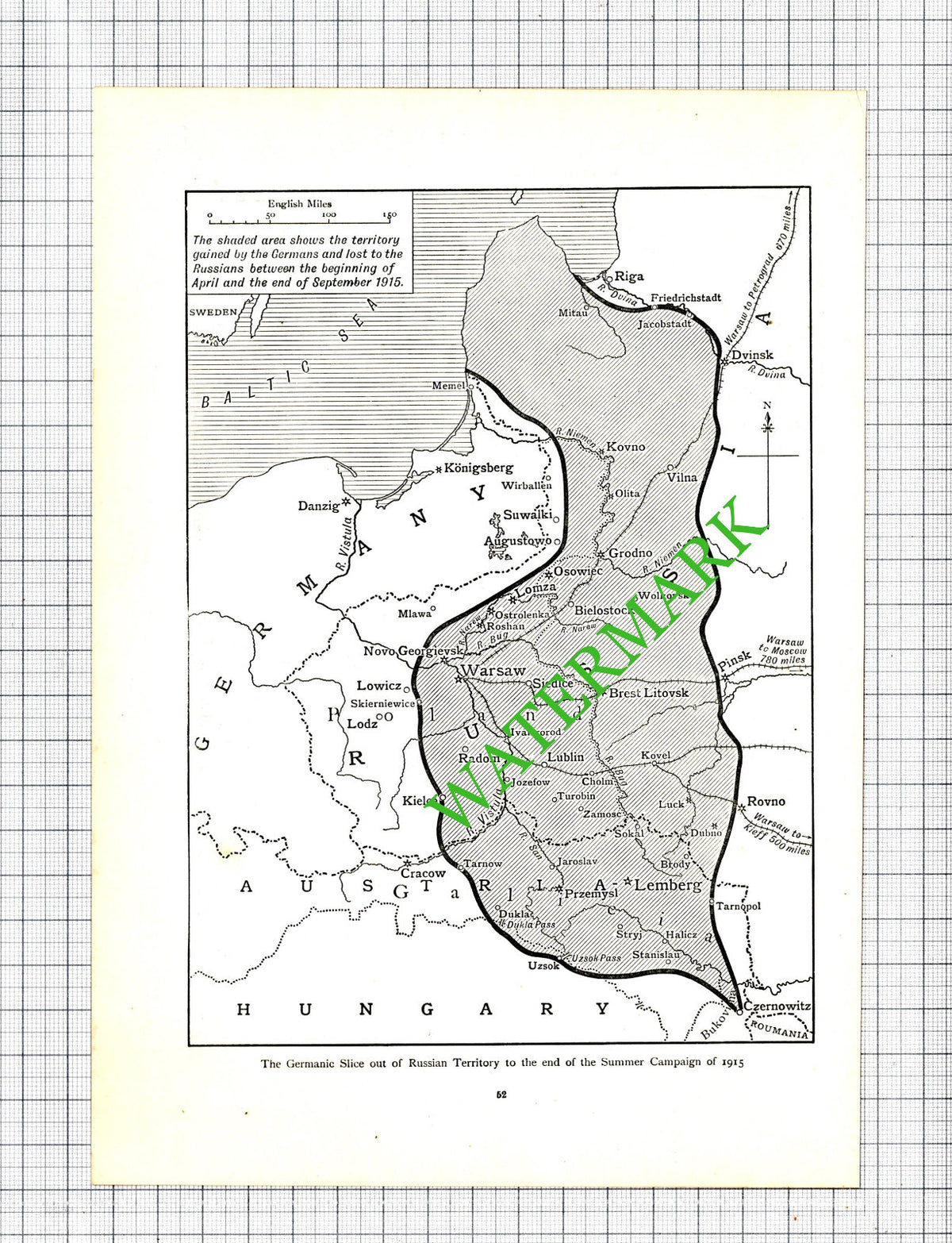Germany Russia Russian Territory Map Great War WW1 - c.1920 Cutting