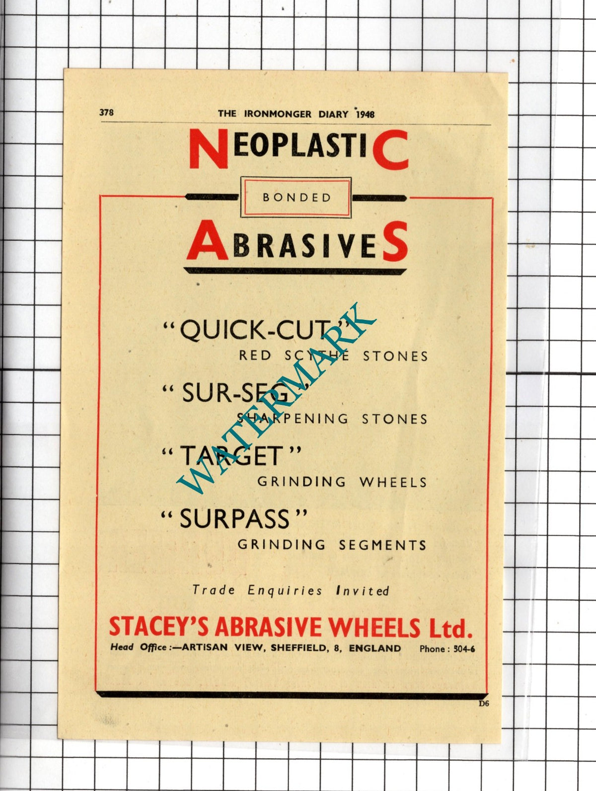 Dormer Tools / Stacey's Abrasive Wheels Ltd Sheffield - 1948 Advert